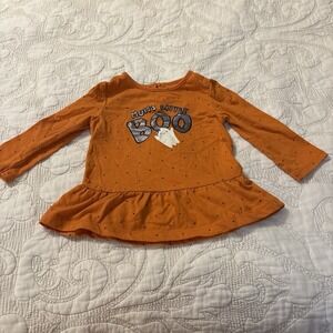 Carters Toddler 12 Mo Girl Orange With Black‎ Polka Dots Blouse  Halloween Ghost